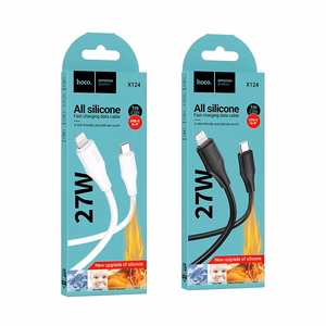 Silikoninis kabelis USB A į Lightning Hoco 27W 1 m X124 baltas