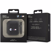BMW BMA2WMPUCA2 AirPods 1/2 dėklas juodas/juodas anglies su dvigubu metaliniu logotipu