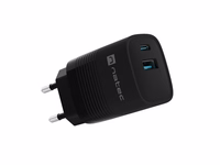 NATEC RIBERA GAN ĮKROVIKLIS 1X USB-A + 1X USB-C 30W JUODAS