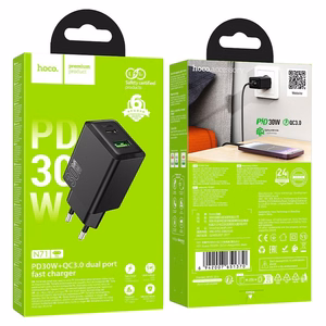 Įkroviklis Hoco N71 (1xUSB-C;1xUSB 30W) juodas