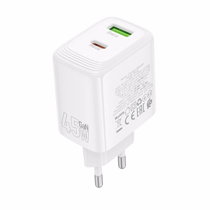 Borofone sieninis įkroviklis BN30 Cargador GaN - USB + Type C - QC 3.0 PD 45W baltas
