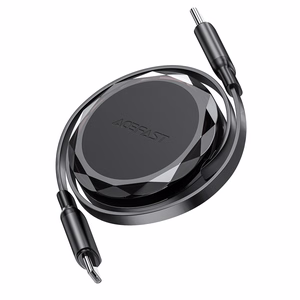 Acefast C13-03 USB-C - USB-C 60W ištraukiamas kabelis - juodas