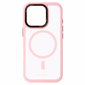 Liavec Hybrid Magsafe Skaidrus dėklas telefonui Iphone 16 Pro Max šviesiai rožinis