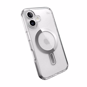 Speck Presidio Perfect-Clear dėklas su MagSafe ir ClickLock, skirtas iPhone 16, „Clear/Chrome“