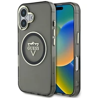 Guess IML Metal Mountain Logo Magnetinis dėklas iPhone 16 - juodas