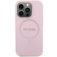 Guess Saffiano Magnetinis dėklas telefonui iPhone 15 Pro - rožinė
