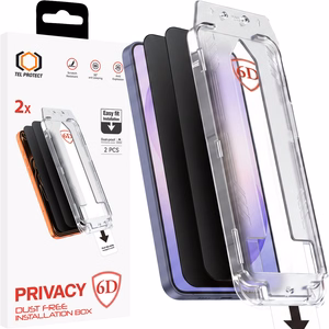 Tel Protect Dust-Free Easy Fit Privacy Full Glue 6D grūdintas stiklas skirtas Samsung Galaxy S26 juodas (su piršto atspaudo atrakinimu) - 2 vnt.