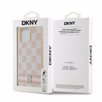 DKNY Odinis languotas mono raštas ir spausdintos juostos dėklas telefonui iPhone 14 Pro Max - rožinis