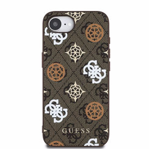 Guess PU 4G Peony dėklas telefonui iPhone 16e su MagSafe - rudas