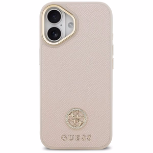 GUESS magnetinis dėklas telefonui IPHONE 17, suderinamas su MagSafe GUHMP17SPGCRMDEP (PU dėklas su grūdėtu Strass logotipu) rožinis