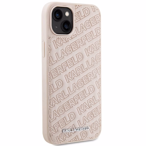 Karl Lagerfeld Kviltēts K Pattern dėklas telefonui iPhone 15 Plus / 14 Plus - rožinis