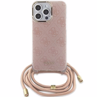 Guess Crossbody Cord 4G Print dėklas telefonui iPhone 15 Pro – rožinis