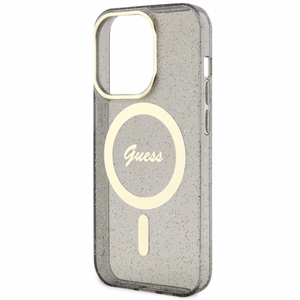 Guess GUHMP14LHCMCGK iPhone 14 Pro 6.1" juodas/juodas kietas dėklas Blizgučiai Auksas MagSafe