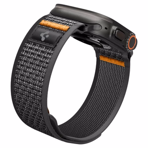 Spigen Athlex Air 2 dirželis Apple Watch 8 / 9 / 10 / 11 / SE / Ultra (44 / 45 / 46 / 49 mm) juodas / oranžinis