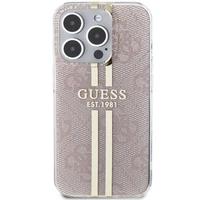 Guess IML 4G Gold Stripe dėklas telefonui iPhone 14 Pro Max - rožinis
