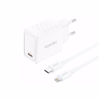 FONENG tinklo įkroviklis EU55 GaN PD 20W 1xUSB-C + laidas USB-C - Lightning baltas