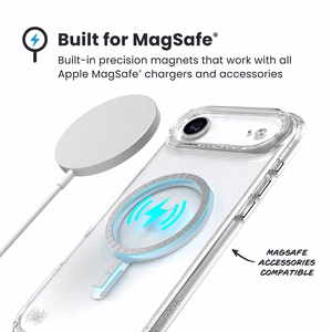 Speck Presidio Perfect-Clear MagSafe dėklas, skirtas iPhone Air, „Clear / Silver“ spalvos