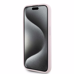 Karl Lagerfeld įstrižai dygsniuotas Script dėklas telefonui iPhone 15 Pro - rožinis
