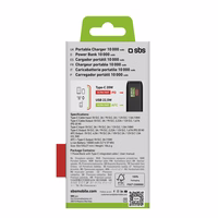 Išorinė baterija SBS 20000 mAh 20W su įmontuotu USB-C kabeliu ir skaitmenine indikacija - juoda