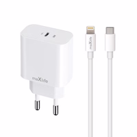 "Maxlife MXTC-06-20C PD QC įkroviklis 1x USB-C 20W baltos spalvos + USB-C - Lightning kabelis 20W