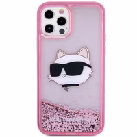 Karl Lagerfeld KLHCP12MLNCHCP iPhone 12/12 Pro 6.1" rožinis/rožinis kietas dėklas Blizgantis Choupette Galva