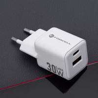 FORCELL F-ENERGY Mini GaN III VT-35 kelioninis įkroviklis su 1 x Type C + 1x USB A lizdais, PD QC4.0 30W baltas