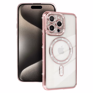 Bling magnetinis dėklas telefonui Iphone 15 rožinis