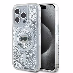 Чехол Karl Lagerfeld Liquid Glitter Karl Head MagSafe для iPhone 15 Pro Max - прозрачный