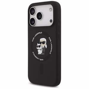 Karl Lagerfeld Silikoninis Karl&Choupette Žiedinis Magnetinis dėklas telefonui iPhone 17 Pro - juoda