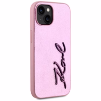 Karl Lagerfeld Wrinkled Metal Signature dėklas telefonui iPhone 15 - rožinė