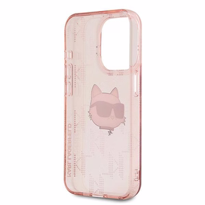 Karl Lagerfeld IML Choupette galvos ir monogramos dėklas iPhone 15 Pro - rožinė