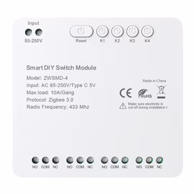 ZigBee 4 kanalų jungiklio modulis su beįtampiu DC 32V kontaktu Avatto ZWSMMD-4-250V