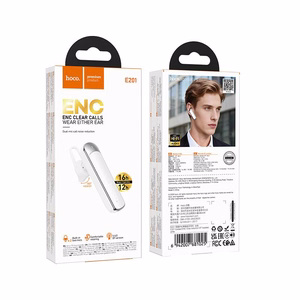 Hoco E201 belaidė monofoninė ausinė su mikrofonu, ENC, Bluetooth 6.0, 130 mAh, balta