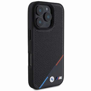 BMW M perforuota trispalvė linija Magnetinis dėklas iPhone 16 Pro - juodas