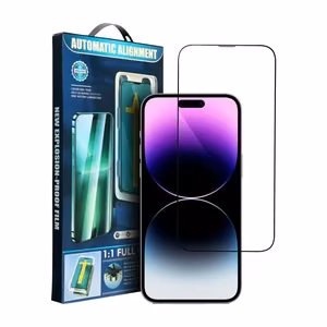 5D pilno klijavimo grūdintas stiklas iPhone 15 Pro Max juodas + aplikatorius