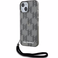 Karl Lagerfeld IML Mono KL Pattern & Cord dėklas telefonui iPhone 15 / 14 / 13 - juodas