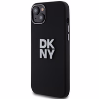 DKNY skystojo silikono metalinio logotipo dėklas telefonui iPhone 15 Plus / 14 Plus - juodas