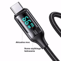 USAMS pintas laidas U78 USB-C 1,2m LED 6A greitas įkrovimas baltas SJ544USB02 (US-SJ544)
