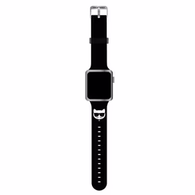 Karl Lagerfeld KLAWLSLCK Apple Watch dirželis 42/44 / 45mm juodas / juodas dirželis silikoninis Choupette Heads