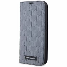 Karl Lagerfeld KLBKP14LSAKLHPG iPhone 14 Pro 6.1" knygos dėklas sidabrinis/sidabrinis Saffiano Monogram
