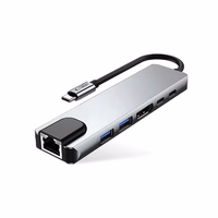 "Tech-Protect" HB02 HUB adapteris 6in1 USB-C + USB2.0 + USB3.0 + HDMI 4K 30Hz + RJ45 + PD100W - pilkas