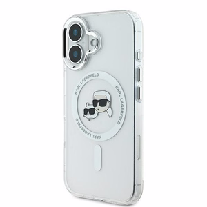 Karl Lagerfeld IML Metal Karl&Choupette Head magnetinis dėklas telefonui iPhone 16 Plus - baltas