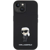 Karl Lagerfeld silikoninis Ikonik Metal Pin dėklas telefonui iPhone 15 - juodas
