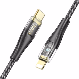 Kabelis USB C į Lightning Hoco PD 27W 1,2 m U121 juodas permatomas