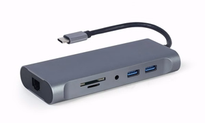 Gembird A-CM-COMBO7-01 nešiojamojo kompiuterio dokas/prievadų replikatorius USB 3.2 Gen 1 (3.1 Gen 1) Type-A pilkas