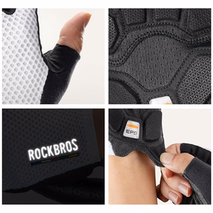 Rockbros TLS004 ROAD TO SKY trumpos smūgius sugeriančios dviratininko pirštinės, L dydis – baltos