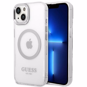 Guess GUHMP14MHTRMS iPhone 14 Plus 6.7" sidabrinis/sidabrinis kietas dėklas Metalinis kontūras Magnetinis