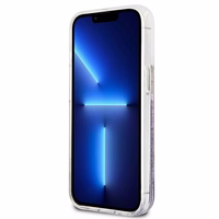 Guess GUHCP13SLFLSU iPhone 13 mini 5.4" violetinis kietas dėklas gėlių skystas blizgučiai