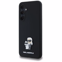 Karl Lagerfeld Silikoninis Karl&Choupette Metal Pin dėklas Samsung Galaxy A35 - juodas