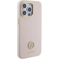 Guess Silikoninis Logo Strass 4G Dėklas telefonui iPhone 15 Pro Max - rožinis